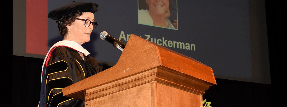 Amy Zuckerman giving speech at 2023 COPH Commencement