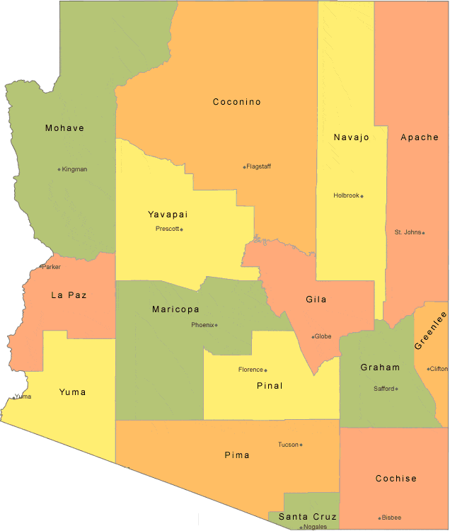 Map of counties in Arizona