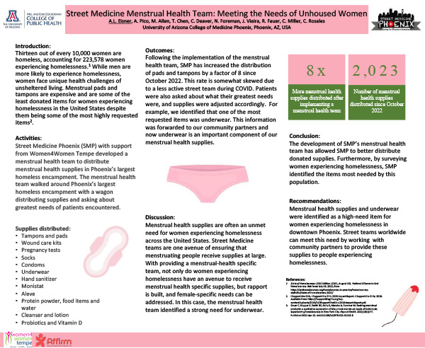 Street Medicine Menstrual Health Team: Meeting the Needs of Unhoused  Women
